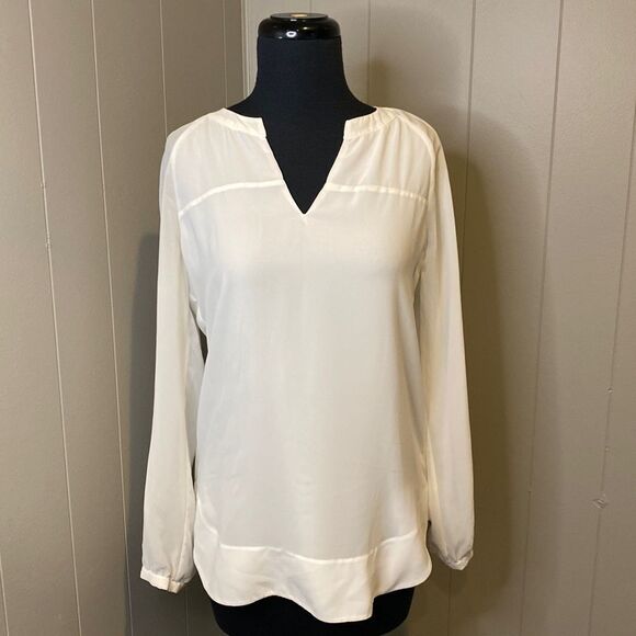 CAbi Tops - CAbi Allure Blouse Extra Small White Sheer Sleeves Underlining Layer